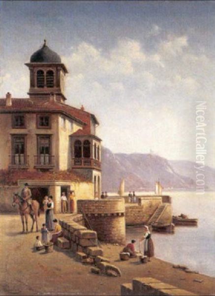 Vue A Arona, Lac Majeur, Italie Oil Painting by Victor Carabain