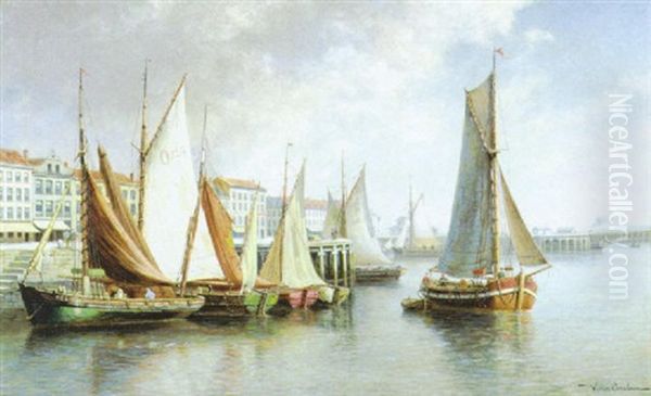 De Visserskaai Te Oostende Oil Painting by Victor Carabain