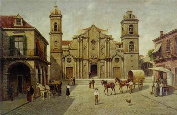 Cuba - Catedral De La Havane Oil Painting by Victor Carabain