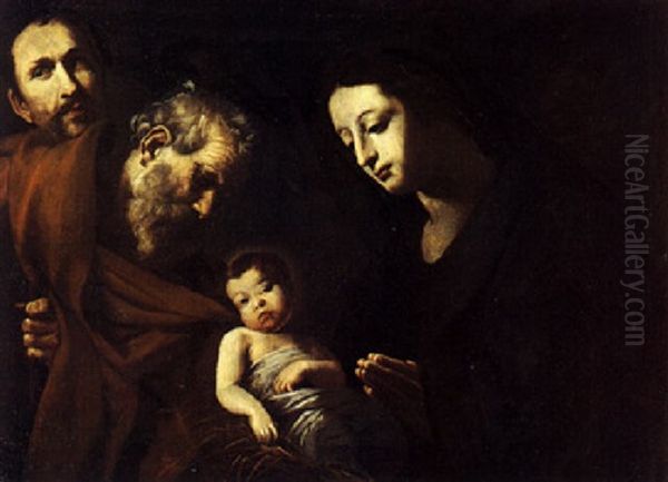 La Sacra Famiglia E L'autoritratto Del Pittore Oil Painting by Giovanni Battista Caracciolo