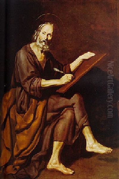 Saint Mark Seated With A Tablet And Accompanied By His Lion Oil Painting by Giovanni Battista Caracciolo