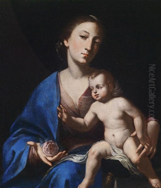 Madonna Mit Kind, Eine Rose Haltend Oil Painting by Pompeo Caracciolo