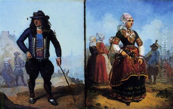 Breton En Costume De Fete Oil Painting by Louis Caradec