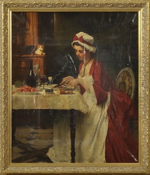 Kammermadchen Beim Garnelenfruhstuck Oil Painting by Joseph Caraud