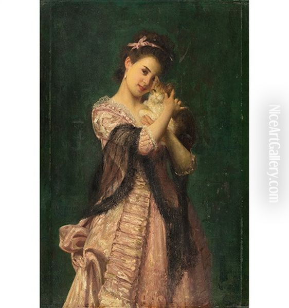 Junge Frau Mit Katze Oil Painting by Joseph Caraud