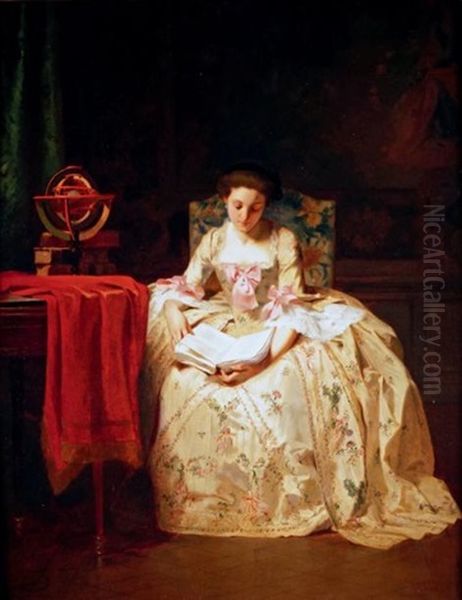 Jeune Femme Lisant Oil Painting by Joseph Caraud