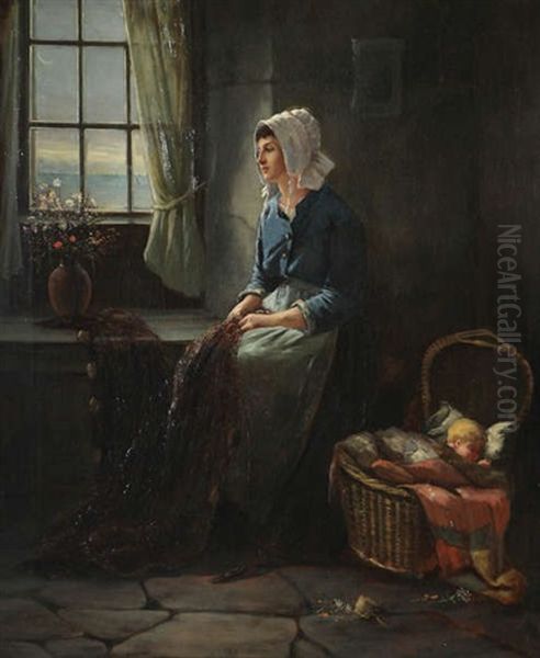 Jeune Femme De Pecheur Attendant Le Retour De Son Mari Oil Painting by Joseph Caraud