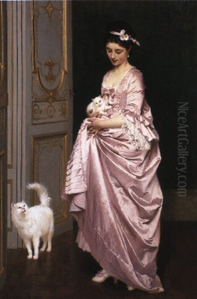 Feline Affection Oil Painting by Joseph Caraud