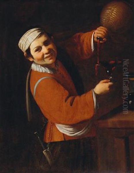 Boy With A Bottle Oil Painting by  Caravaggio