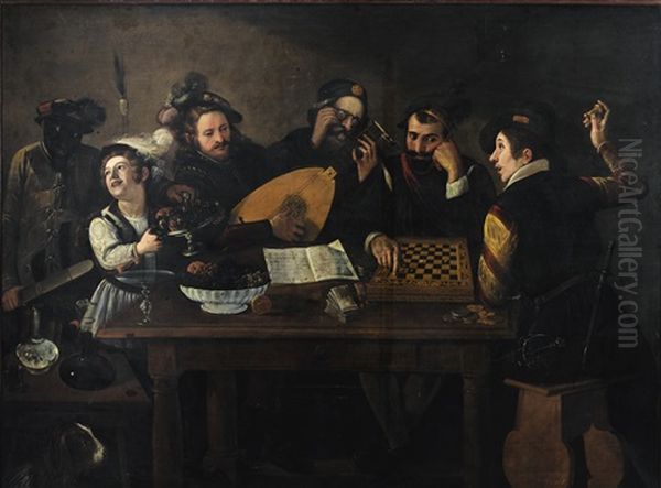 The Gamblers Oil Painting by  Caravaggio