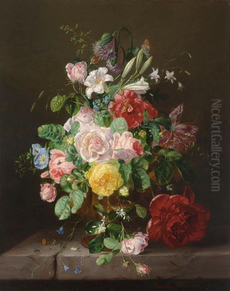 A Flower Still Life With Roses Oil Painting by Kaercher Amalie