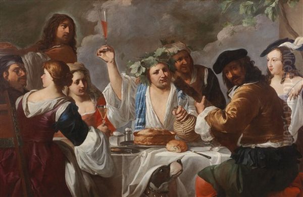 A Bacchanal With A Company Feasting And Making Music Oil Painting by  Caravaggio