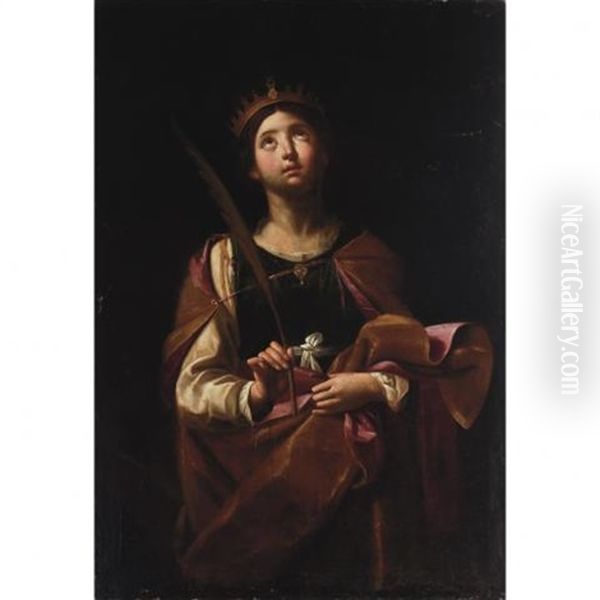 Saint Catherine With Her Wheel Oil Painting by  Caravaggio