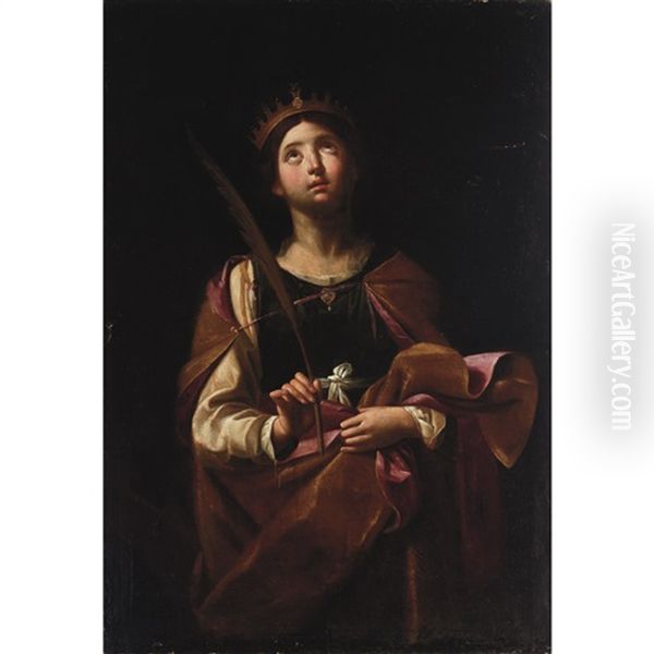 Saint Catherine With Her Wheel Oil Painting by  Caravaggio