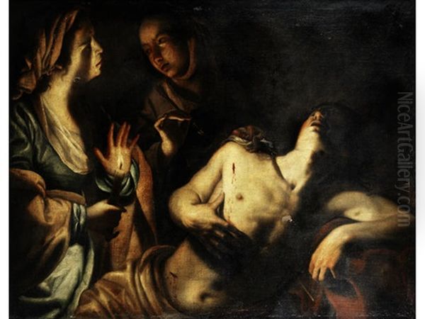 Saint Sebastian Tended By Saint Irene Oil Painting by  Caravaggio