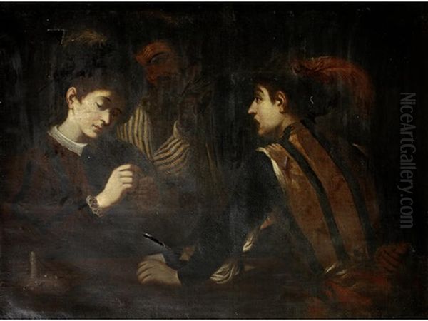 The Card Sharps Oil Painting by  Caravaggio