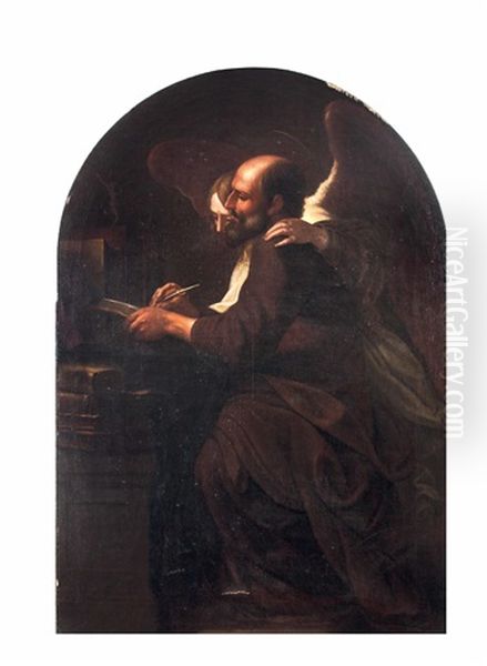 Der Hl. Evangelist Matthaus Mit Dem Engel Vor Dem Gekreuzigten Oil Painting by  Caravaggio