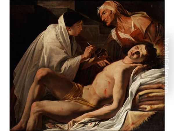 Versorgung Der Wundmale Des Heiligen Sebastian Oil Painting by  Caravaggio