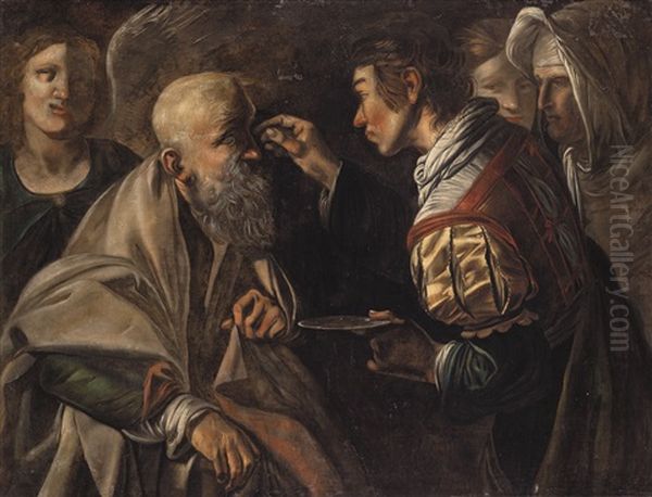 La Guarigione Di Tobia Oil Painting by  Caravaggio