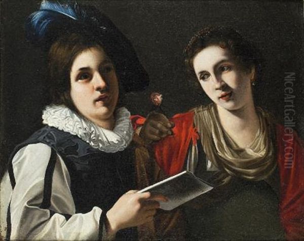 Giovani Amanti Oil Painting by  Caravaggio