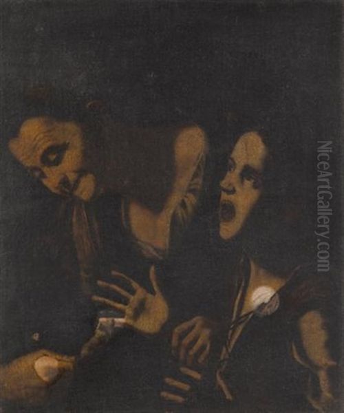 A Young Boy Bitten By A Mouse Helped By An Old Woman Oil Painting by  Caravaggio