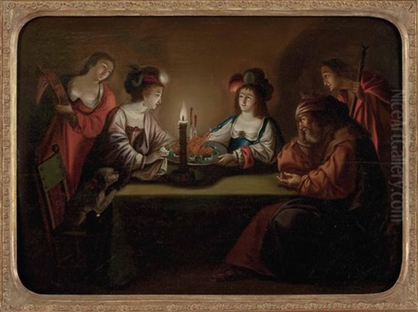 Genreszene Bei Kerzenschein Mit Herrin Und Brathuhn by  Caravaggio