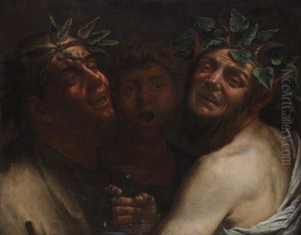 Bacco Con Due Satiri (bacchus With Two Satyrs) Oil Painting by  Caravaggio