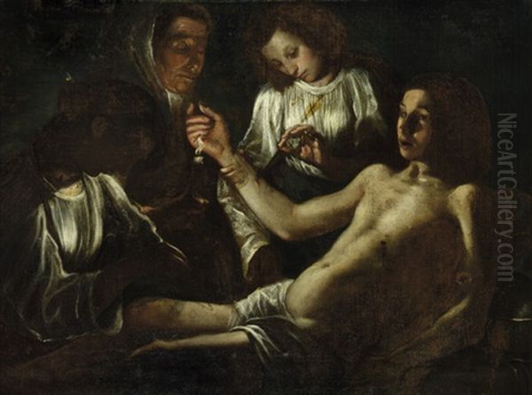 Der Heilige Sebastian Wird Von Irene Geheilt Oil Painting by  Caravaggio