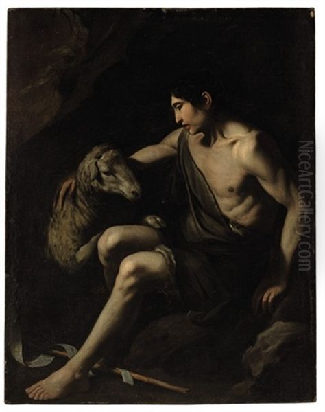 Saint John The Baptist With A Lamb Oil Painting by  Caravaggio