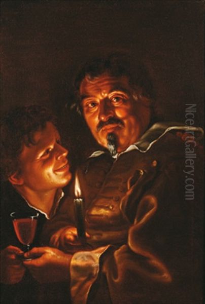 Alter Und Junger Mann Mit Kerze Oil Painting by  Caravaggio