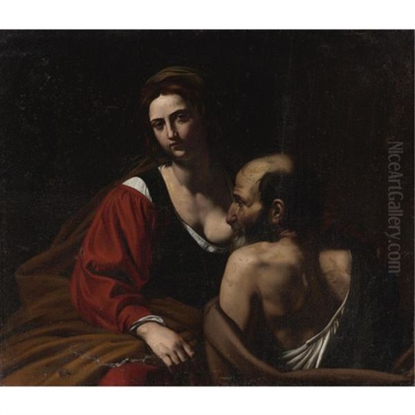 Roman Charity Oil Painting by  Caravaggio