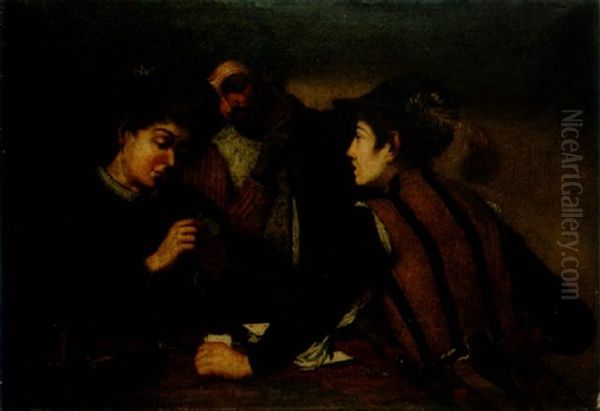 The Card Sharps Oil Painting by  Caravaggio