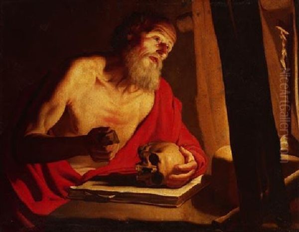 Der Heilige Hieronymus Mit Buch Und Totenschadel Oil Painting by  Caravaggio