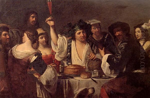 A Merry Company With A Figure Dressed As Bacchus Oil Painting by  Caravaggio