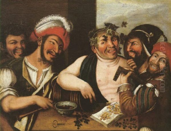 Bacchus With Merrymakers In An Interior Oil Painting by  Caravaggio