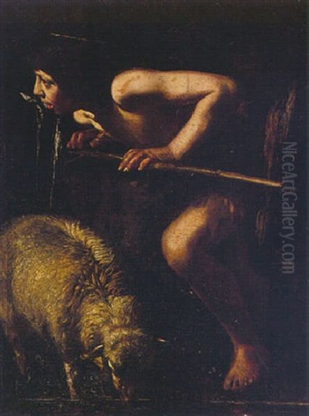 Saint John The Baptist Drinking From A Spring Oil Painting by  Caravaggio