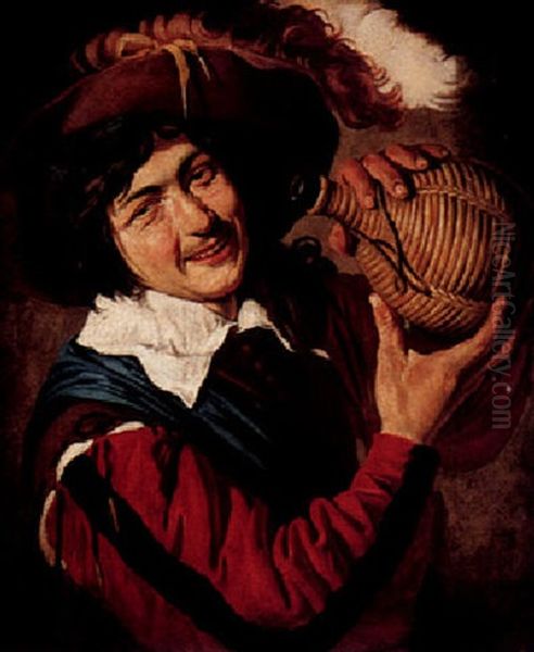 A Young Man Drinking Oil Painting by  Caravaggio