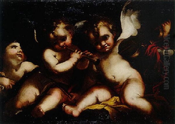 Putti Musiciens Oil Painting by  Caravaggio