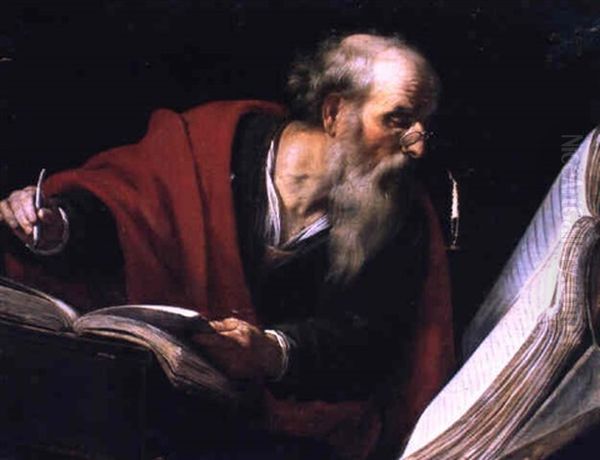 Saint Jerome ,crivant La Vulgate Oil Painting by  Caravaggio