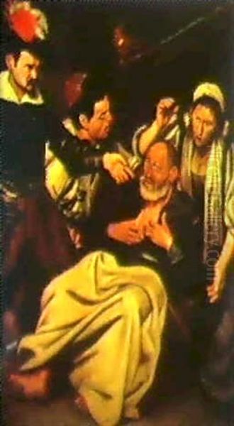 An Old Man Being Mocked Oil Painting by  Caravaggio