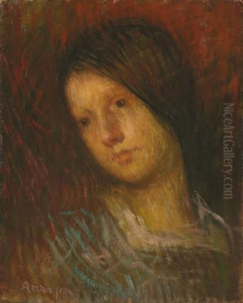 Portrait De Line Aman Jean, Fille De L'artiste Oil Painting by Edmond Aman-Jean