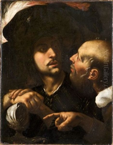 Soldat Conversant Avec Un Vieil Homme Oil Painting by Polidoro da Caravaggio