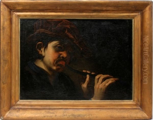 Playing A Flute Oil Painting by Polidoro da Caravaggio