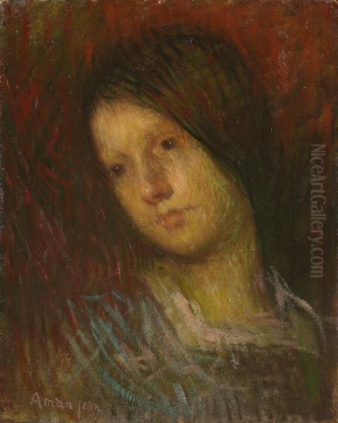 Portrait De Line Aman Jean, Fille De L Artiste Oil Painting by Edmond Aman-Jean