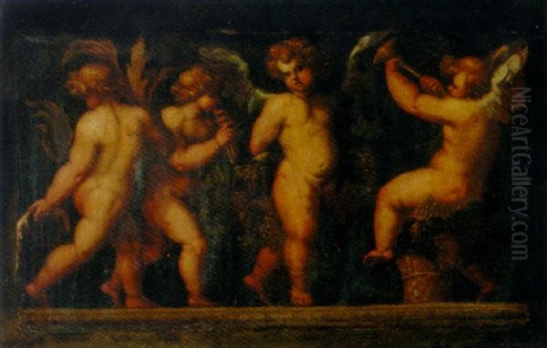 Putti Desporting With Fruit Oil Painting by Polidoro da Caravaggio