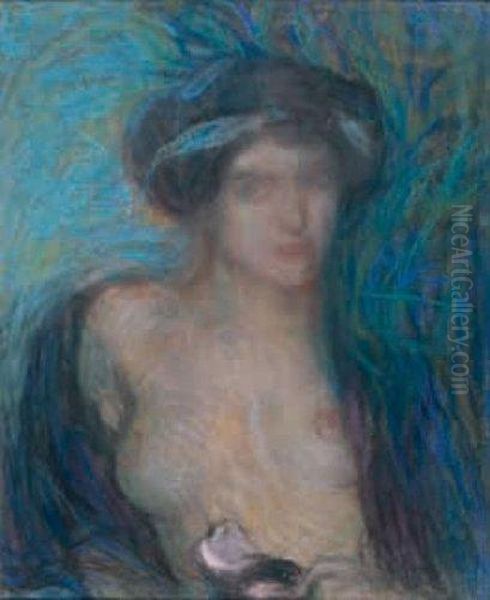 Portrait De Femme Oil Painting by Edmond Aman-Jean