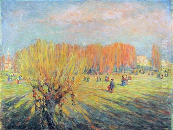 Passeggiata Al Parco (venezia) Oil Painting by Raffaele Carbonaro