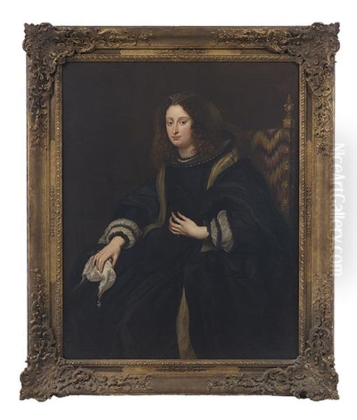 Portrait Of A Gentle Lady In Mourning, Seated In A Bargello Chair Oil Painting by Giovan Bernardo Carbone