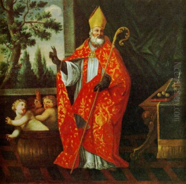 San Nicolas De Bari, Obispo De Myra Oil Painting by Miguel Carbonell Y Selva