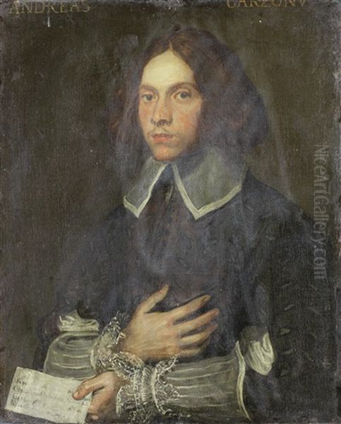 Portrait Of A Gentleman, Half-length, In A Brown Coat With White Cuffs And Collar, Holding A Letter Oil Painting by Giovanni Battista Carboni